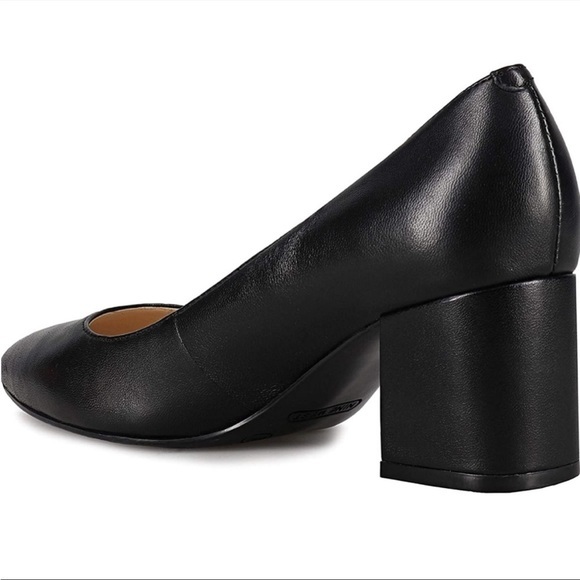 NINE WEST Issa8 Black Leather Pumps-6.5 M womens shoes work block heels - Picture 3 of 6